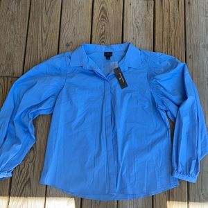 Worthington Wide Arm Blue Button Down Blouse